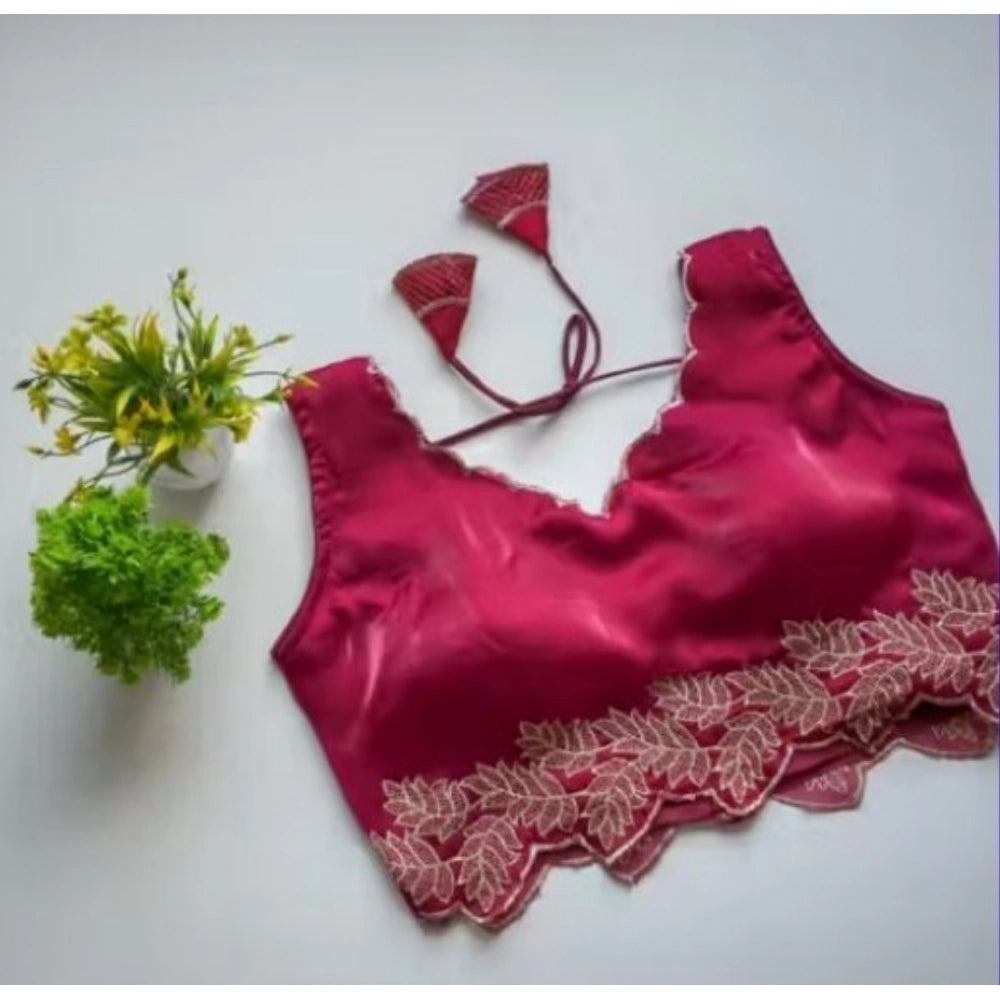 Pink silk embroidered sweetheart neck sleeveless padded blouse (size 38), detailed close-up view of the embellished design