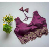 Wine silk embroidered sweetheart neck sleeveless blouse (size 38), padded and hook closure