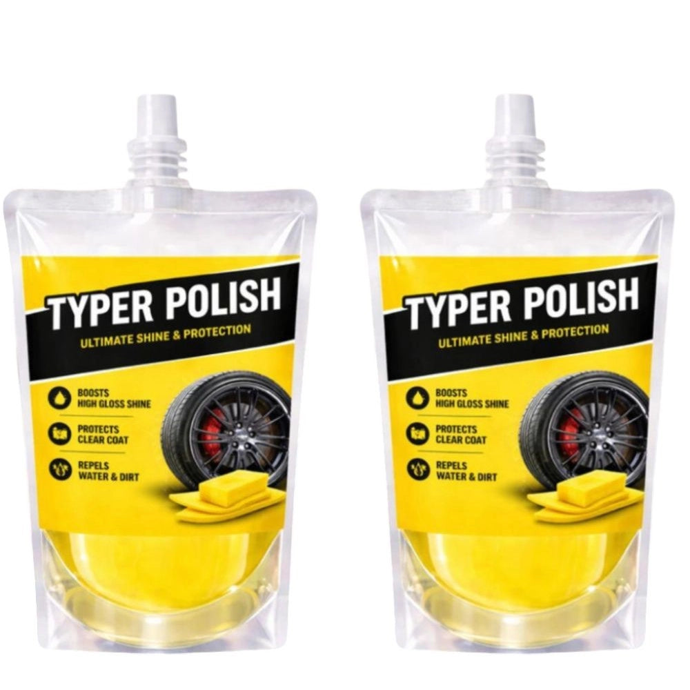 Ultra Tyre Shine & Polish liquid pouches (2 pack), fresh fruit-flavored tyre cleaner for long-lasting shine, repels water and dirt