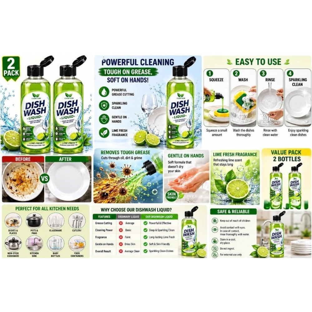 2 x 100ML fresh fruit dishwash liquid bottles for sparkling kitchen cleanliness