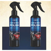 3-in-1 Car & Bike Polish Spray Bottles (2 pack), fresh fruit scent, 100ML each - shines and protects surfaces for a year