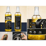 Deep black tyre polish liquid spray bottles (2 pcs, 100ml each), protects against dust and cracking