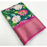 Green cotton silk floral printed saree with unstitched blouse (5.5Mtr)