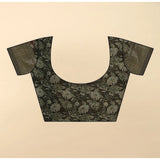 Grey cotton silk floral printed saree with unstitched blouse, 5.5Mtr length on mannequin