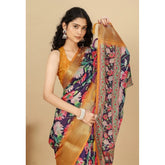 Purple cotton silk floral printed saree with unstitched blouse (5.5Mtr), high-quality Indian women's wear