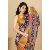 Purple cotton silk floral printed saree with unstitched blouse (5.5Mtr), high-quality Indian women's wear
