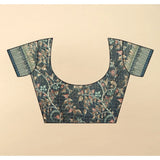 Teal cotton silk printed saree with unstitched blouse (5.5Mtr), high-quality traditional Indian women's wear