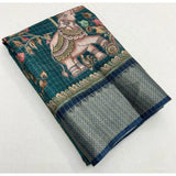 Teal cotton silk printed saree with unstitched blouse, vibrant pattern for women's ethnic fashion