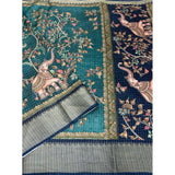 Teal cotton silk printed saree with unstitched blouse (5.5Mtr) - vibrant, traditional Indian wear for women