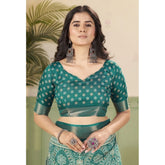 Teal cotton silk floral printed saree with unstitched blouse (5.5mtr), women's traditional Indian fashion wear