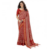 Red cotton silk floral printed saree with unstitched blouse (5.5mtr), traditional Indian wear for women