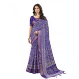 Royal blue floral printed cotton silk saree with unstitched blouse, vibrant ethnic wear for women