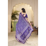 Royal Blue cotton silk floral printed saree with unstitched blouse (5.5Mtr)