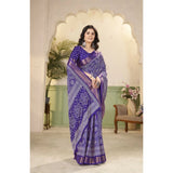 Royal blue floral printed cotton silk saree with unstitched blouse (5.5mtr)