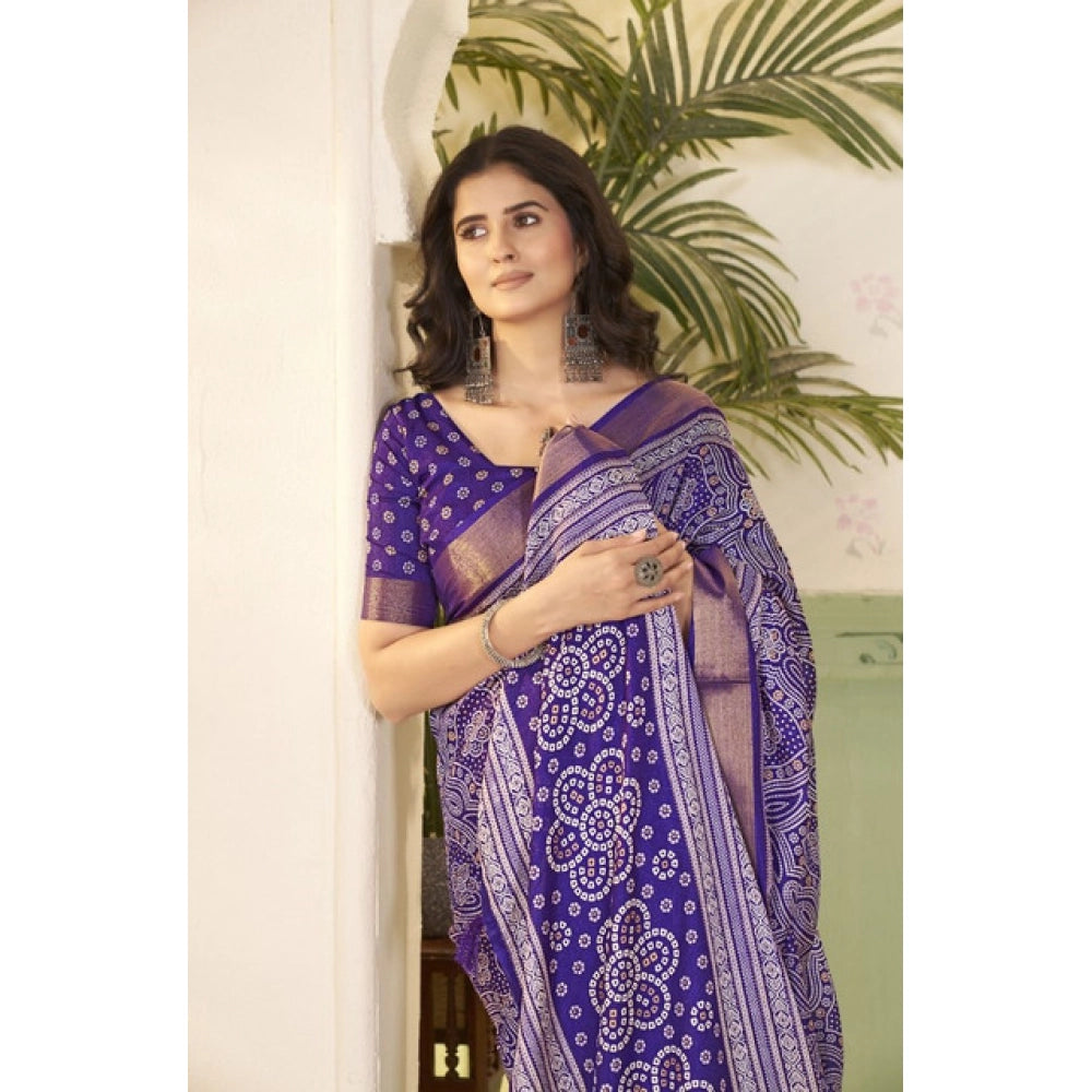 Royal Blue cotton silk floral printed saree with unstitched blouse, intricate floral design on 5.5mtr fabric