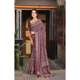 Maroon cotton silk floral printed saree with unstitched blouse, vibrant floral design on 5.5Mtr fabric