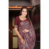 Maroon cotton silk floral printed saree with unstitched blouse, vibrant floral pattern on 5.5Mtr fabric