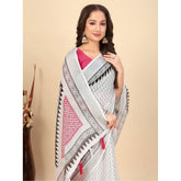 Multicolor linen printed saree with unstitched blouse (5.5mtr), features vibrant traditional Indian design