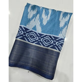 Blue cotton silk printed saree with unstitched blouse (5.5mtr)