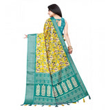 Yellow cotton silk floral printed saree with unstitched blouse (5.5Mtr), vibrant floral design for traditional Indian wear