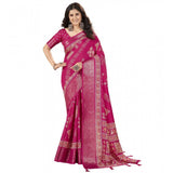 Pink cotton silk printed saree with unstitched blouse (5.5Mtr) - vibrant floral pattern on traditional Indian wear