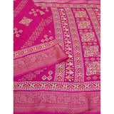 Pink cotton silk printed saree with unstitched blouse (5.5Mtr), traditional Indian attire on mannequin