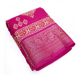 Pink cotton silk printed saree with unstitched blouse, 5.5mtr length