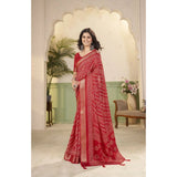 Red cotton silk printed saree with unstitched blouse (5.5Mtr), ideal for traditional Indian wear