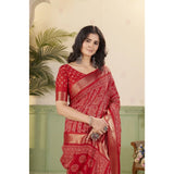 Red cotton silk printed saree with unstitched blouse (5.5mtr), traditional Indian attire for women