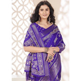 Royal blue cotton silk printed saree with unstitched blouse, vibrant design for traditional Indian wear