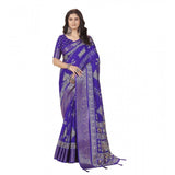 Royal Blue cotton silk printed saree with unstitched blouse, vibrant design for women's fashion accessories