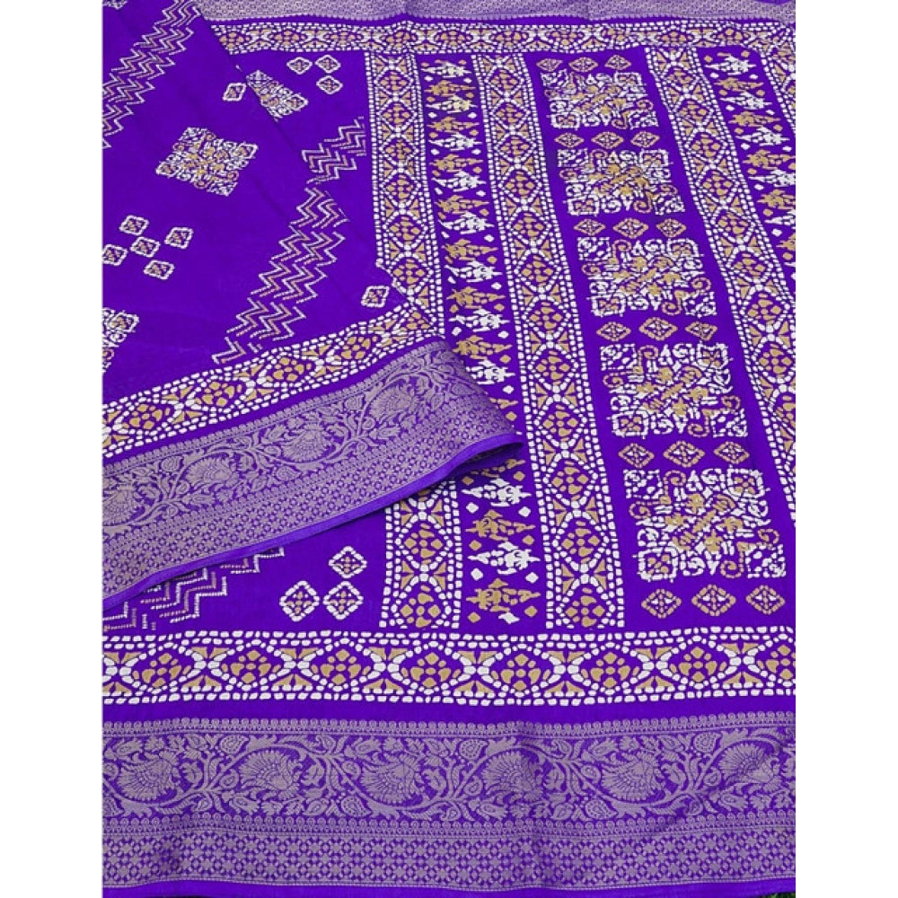 Royal Blue cotton silk printed saree with unstitched blouse, vibrant floral design on display