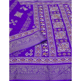 Royal Blue cotton silk printed saree with unstitched blouse, vibrant floral design on display
