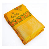 Yellow cotton silk printed saree with unstitched blouse, 5.5mtr for women's traditional Indian wear