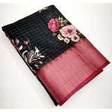 Black cotton silk floral printed saree with unstitched blouse, vibrant blooms on a versatile traditional wear