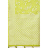 Light green art silk jacquard printed saree with unstitched blouse, 5.5Mtr on model