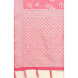 Pink art silk jacquard printed saree with unstitched blouse, 5.5mtr length on model