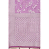 Purple art silk jacquard printed saree with unstitched blouse (5.5mtr), intricate pattern showcased on display