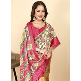 Yellow-red printed cotton silk saree with unstitched blouse, vibrant Indian fashion accessory