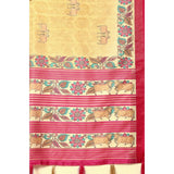 Yellow-Red printed cotton silk saree with unstitched blouse (5.5mtr), vibrant Indian traditional wear