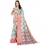 Multicolor floral printed cotton silk saree with unstitched blouse, 5.5mtr length