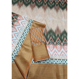 Multicolor cotton silk printed saree with unstitched blouse, vibrant Indian fashion accessory on mannequin