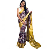 Purple cotton blend floral printed saree with unstitched blouse (5.5mtr), vibrant floral motifs for traditional Indian wear