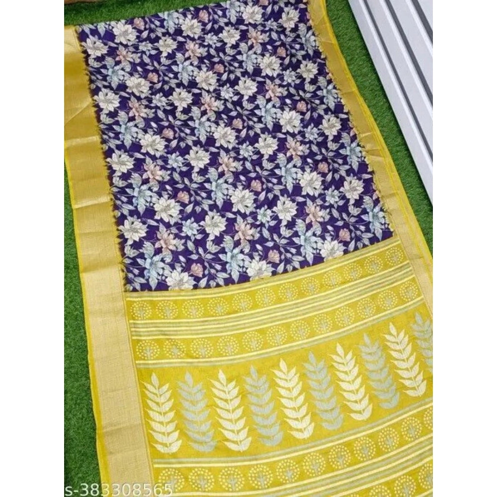 Purple cotton blend floral printed saree with unstitched blouse (5.5Mtr), vibrant floral design on women's traditional Indian wear