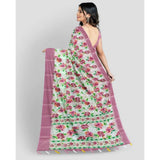 Pink cotton blend floral printed saree with unstitched blouse, 5.5Mtr length on model for reference