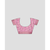 Women's pink cotton blend floral printed saree with unstitched blouse, 5.5Mtr - vibrant Indian fashion piece on mannequin
