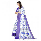 Blue cotton silk floral printed saree with unstitched blouse, vibrant petals on a soft background