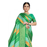 Green cotton silk striped saree with unstitched blouse, 5.5Mtr length