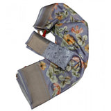 Grey cotton silk floral printed saree with unstitched blouse (5.5Mtr)