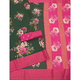 Green cotton blend floral printed saree with unstitched blouse, vibrant floral patterns on 5.5mtr length